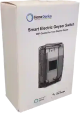 Box of Home Genius Smart Electric Geyser Switch. Smart wifi electric geyser switch/controller. Waterproof and dustproof for max durability.