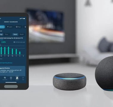 Smart home energy dashboard on phone with voice assistants for home automation control
