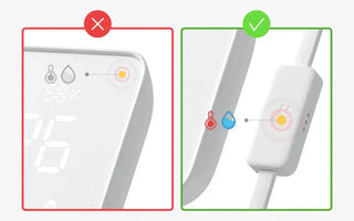 Smart thermostat display and electric geyser switch with temperature and water icons