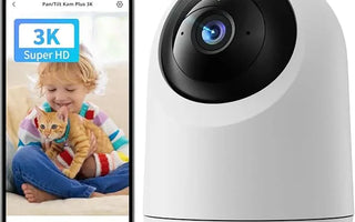 3K Super HD smart security camera with smartphone app view of child and cat