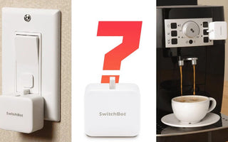 SwitchBot smart plug controlling wall switch and coffee machine, enabling home automation and remote control