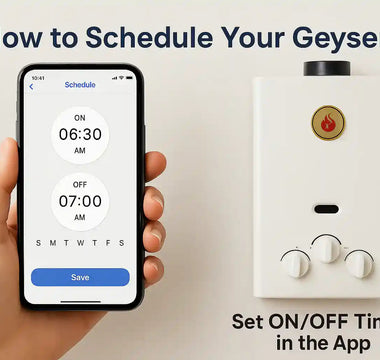 Schedule electric geyser ON/OFF times via smart app on phone, smart home automation control