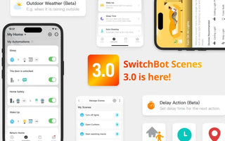 SwitchBot Scenes 3.0 app interface for smart home automation with voice control and scene scheduling