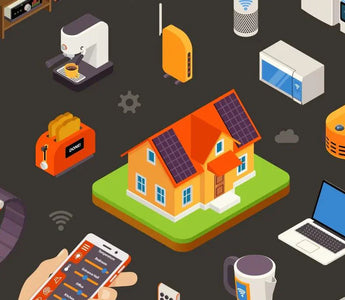 Smart home with WiFi devices, solar panels, and app control for automation and convenience