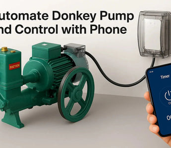 Smart phone app controls green donkey pump via WiFi switch for automated home water system