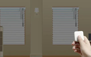 Smart window blinds controlled by remote for home automation and smart home convenience